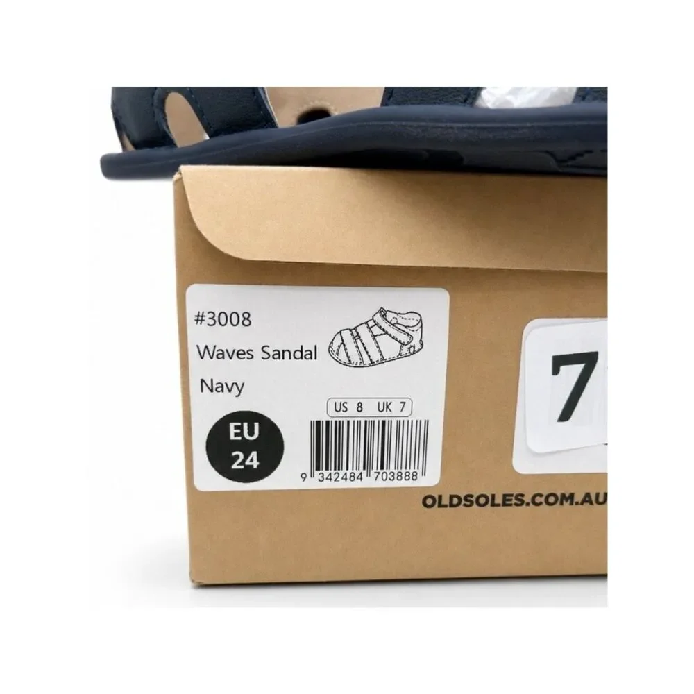Toddler Boys Closed Toe Sandals Size 8 Navy Leather Water Shoes Hook Loop EU 24